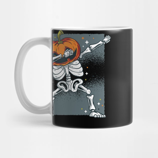 Skeleton with Pumpkin Head Dabbing Halloween Design by madeinchorley